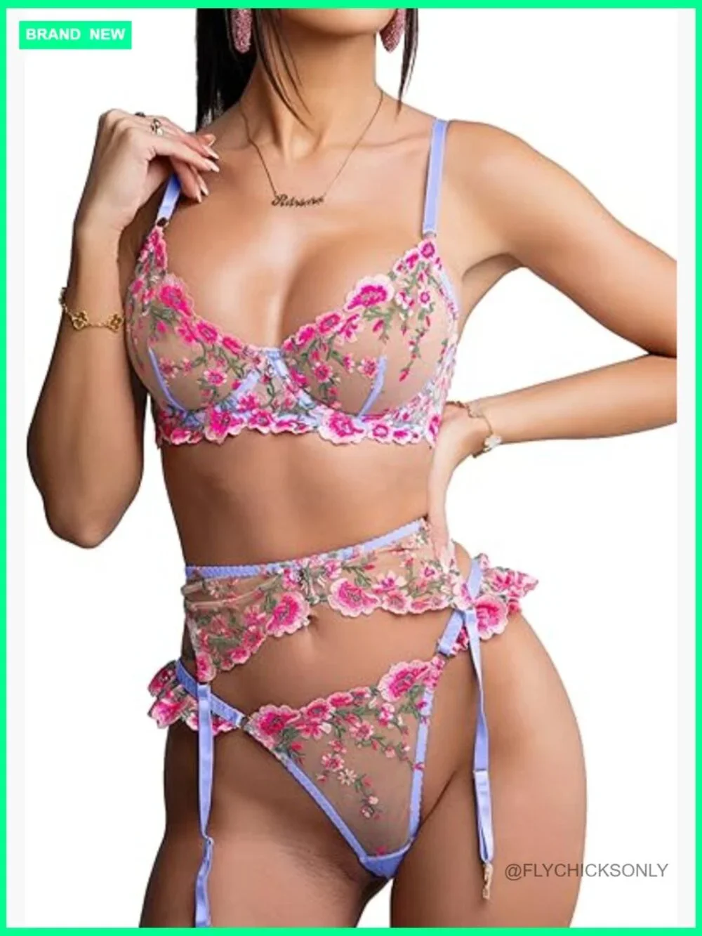 Sexy Lace Teddy Lingerie Set with Garter Belt 3 Piece